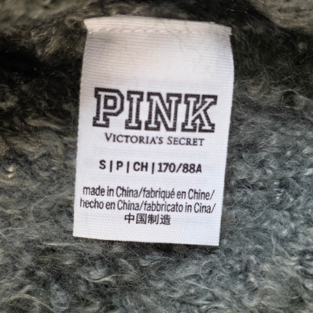 PINK Victoria's Secret Hoodie Women Small Green Camo Excellent Teddy Fleece - Picture 5 of 8